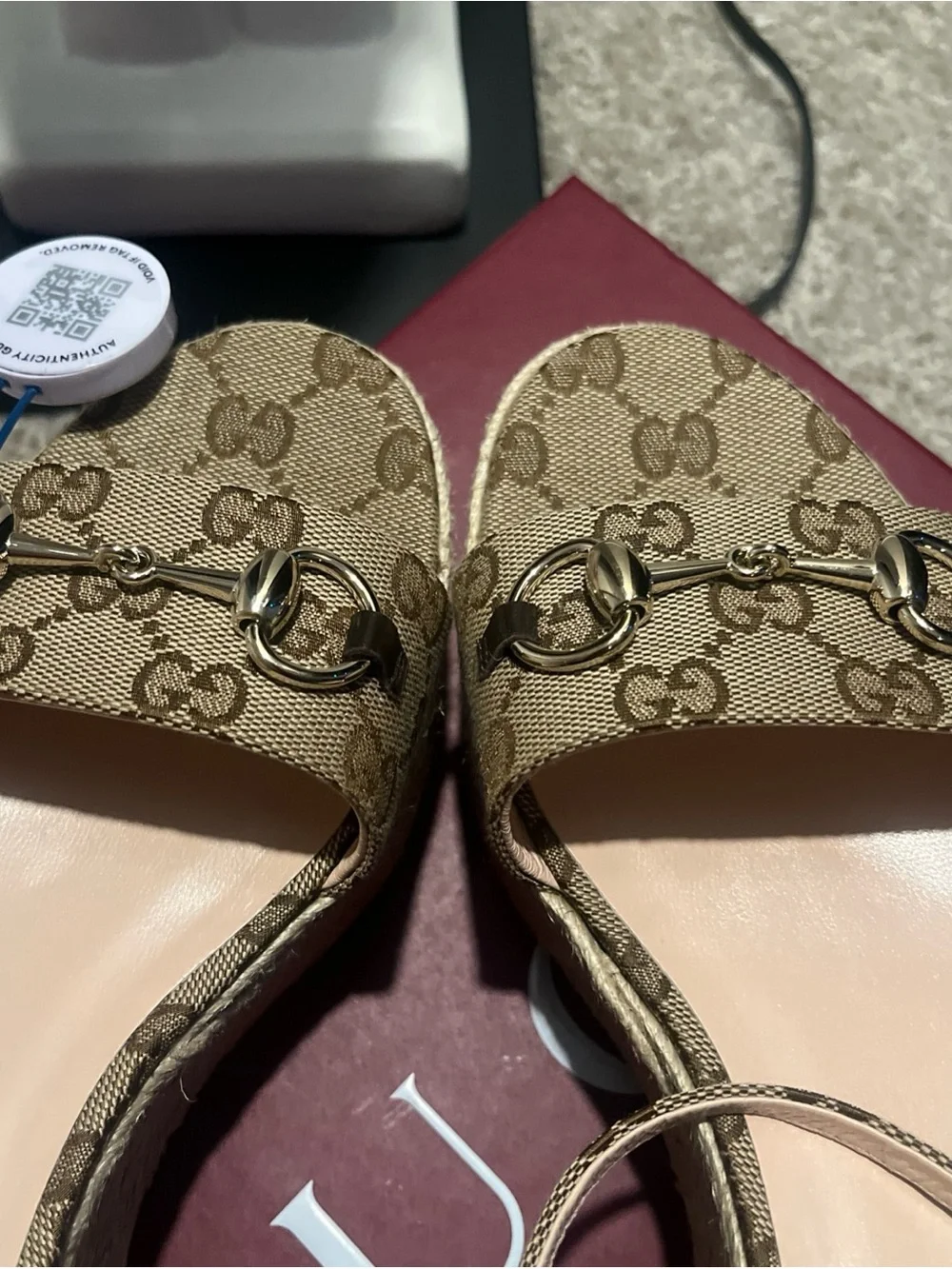 Gucci Brown Monogram Platform Espadrille Sandals with Gold Hardware